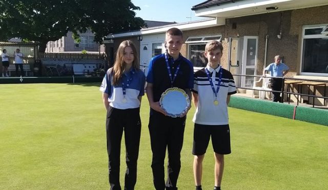 Ann Dennis Youth Scottish Cup Triples Winners 2024 - Sarah Roberts, Logan Fraser,  Frazer Lees (IBC)